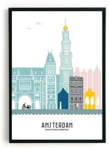 Skyline poster Amsterdam Kleur in Kunststof Fotolijst