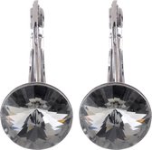 oorhangers rond 12 mm met grijze Black Diamond Swarvoski Elements