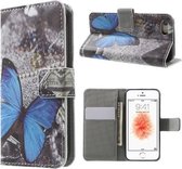 Blauwe vlinder agenda tasje hoesje iPhone 5 5S SE