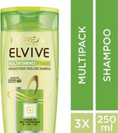L’Oréal Paris Elvive Multivitamines Fresh - 3 stuks Voordeelverpakking - 250 ml - Shampoo