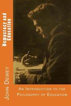 Boekomslag van 'Democracy and Education' door John Dewey. Een jonge man studeert aan een bureau.