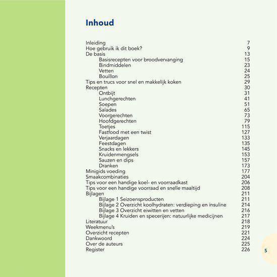 Inhoudsopgave van een kookboek met recepten en tips.