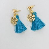 Fashionidea - Super mooie goudkleurige oorbellen met blauwe kwastjes