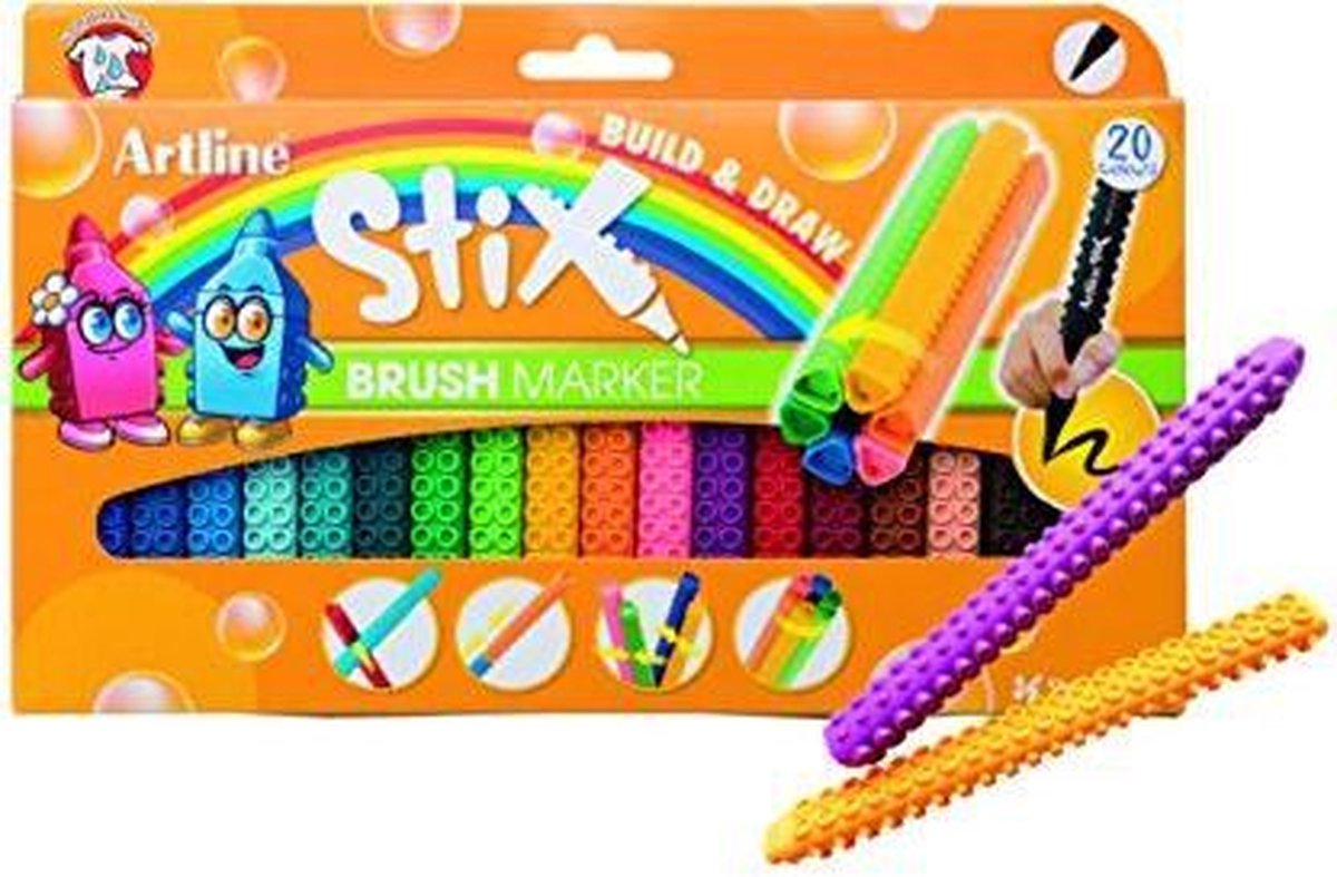 Artline Stix brush pen , voor handlettering en kleuren, set van 20 kleuren