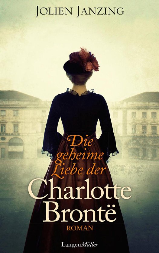 Boek "Die geheime Liebe der Charlotte Brontë" met een vrouw in een zwarte jurk en hoed.