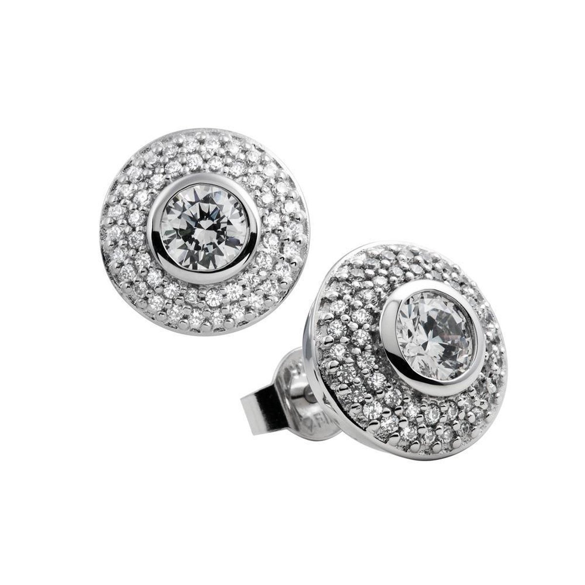 Diamonfire oorknoppen - zilver gerodineerd gerodineerd - zirkonia - rond - kastzetting - pavé - 11.8 mm