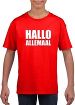 Hallo allemaal tekst rood t-shirt voor kinderen XS (110-116)