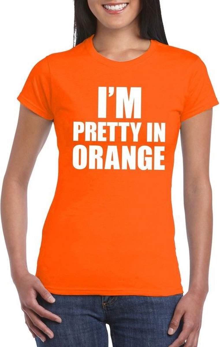 Afbeelding van product Bellatio Decorations  I'm pretty in orange t-shirt oranje dames S  - maat S