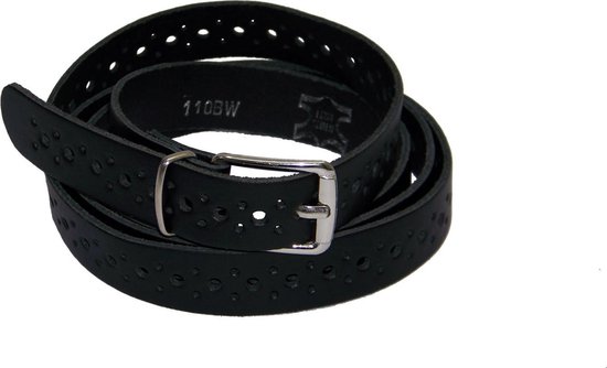100% leer- 2 cm breed - Damesriem met gaatjes - zwart - taillemaat 95 cm.