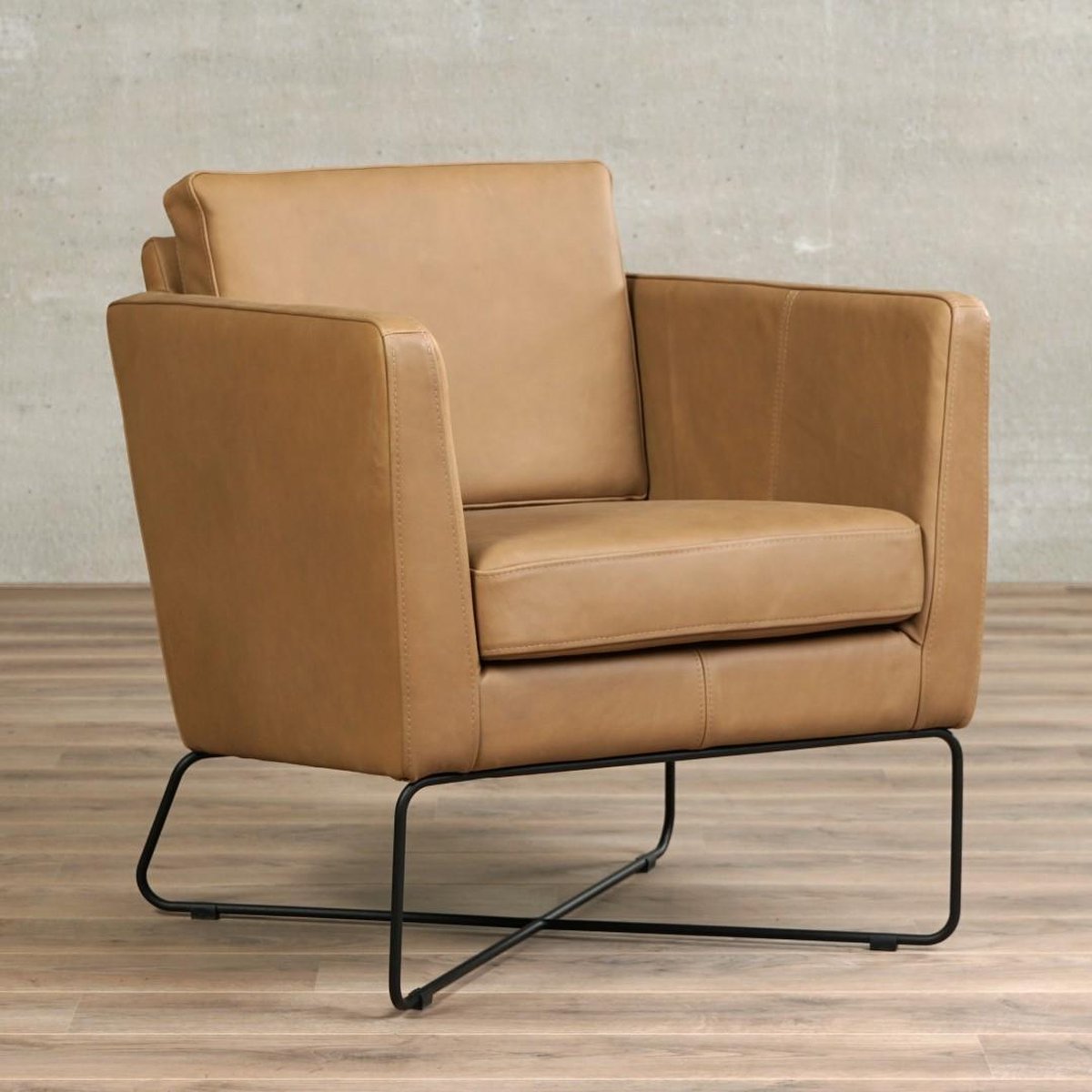 Leren fauteuil Crossover zandkleur leer, metalen frame, met armleuning, leren...