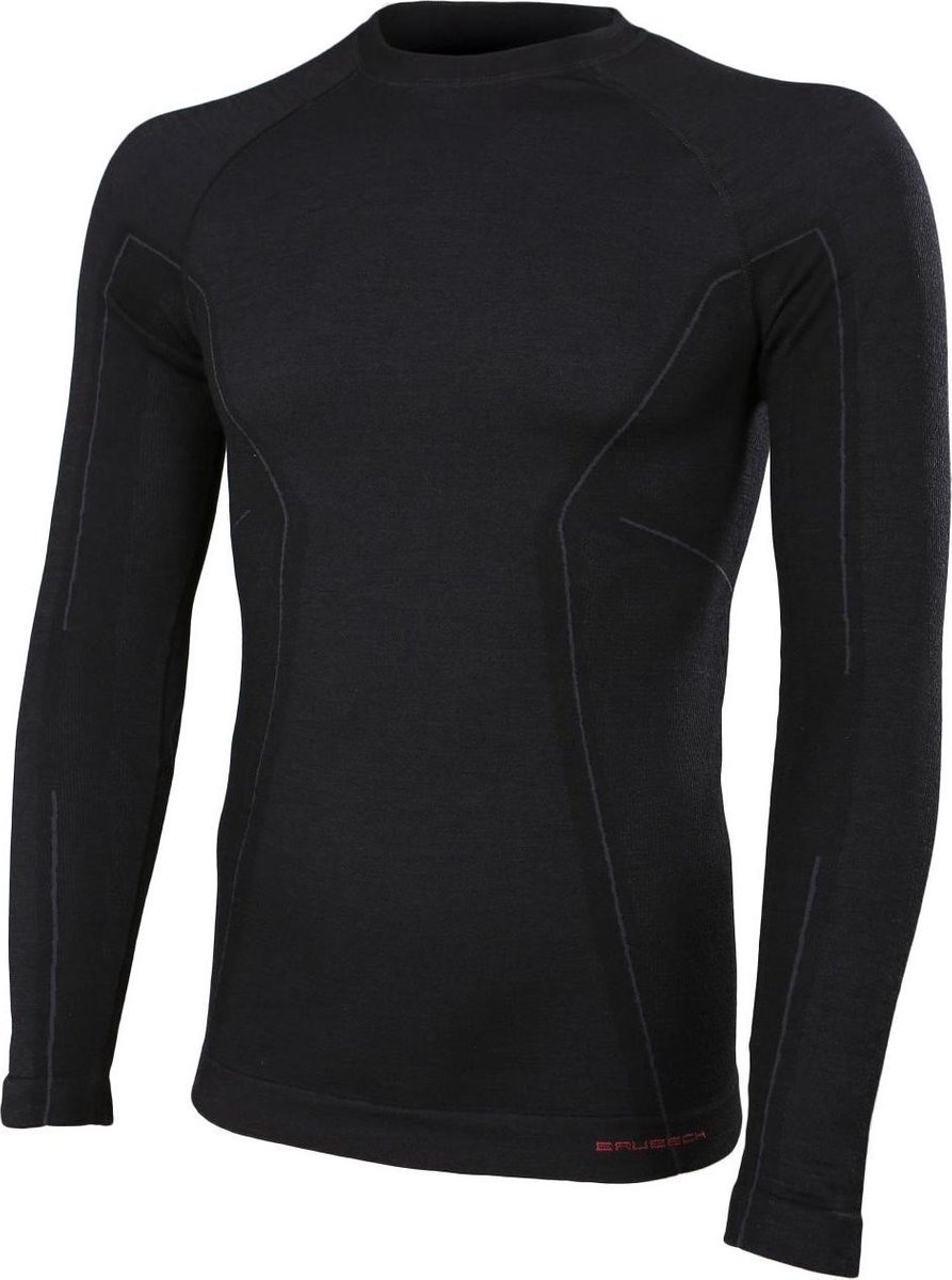 Brubeck Thermo Ondergoed Heren Active Wool Shirt met Merino Wol Naadloos Lange Mouw Zwart