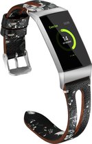 Bracelet cuir double noir "Grey Flower" adapté pour Fitbit Charge 3 / Charge 4 - SmartphoneClip