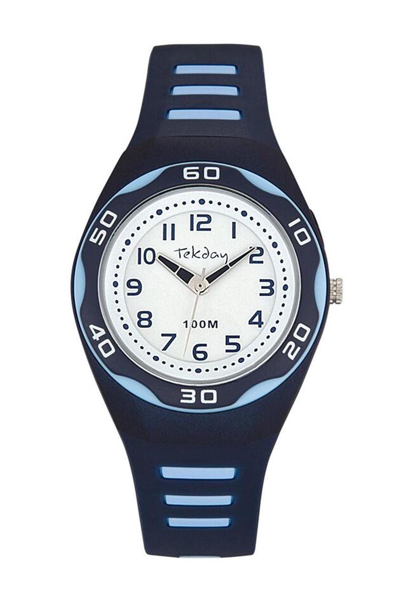 Tekday 653492 analoog horloge 34 mm 100 meter blauw/ wit