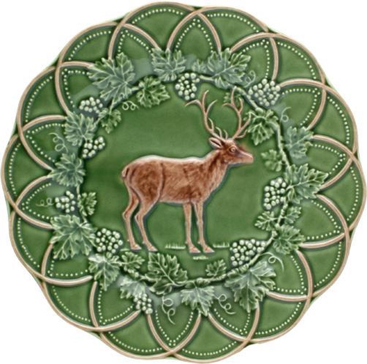 Bordallo Pinheiro Hunting Ontbijtbord - Hert - Groen/Bruin - Ø 24 cm - 2 stuks - Aardewerk