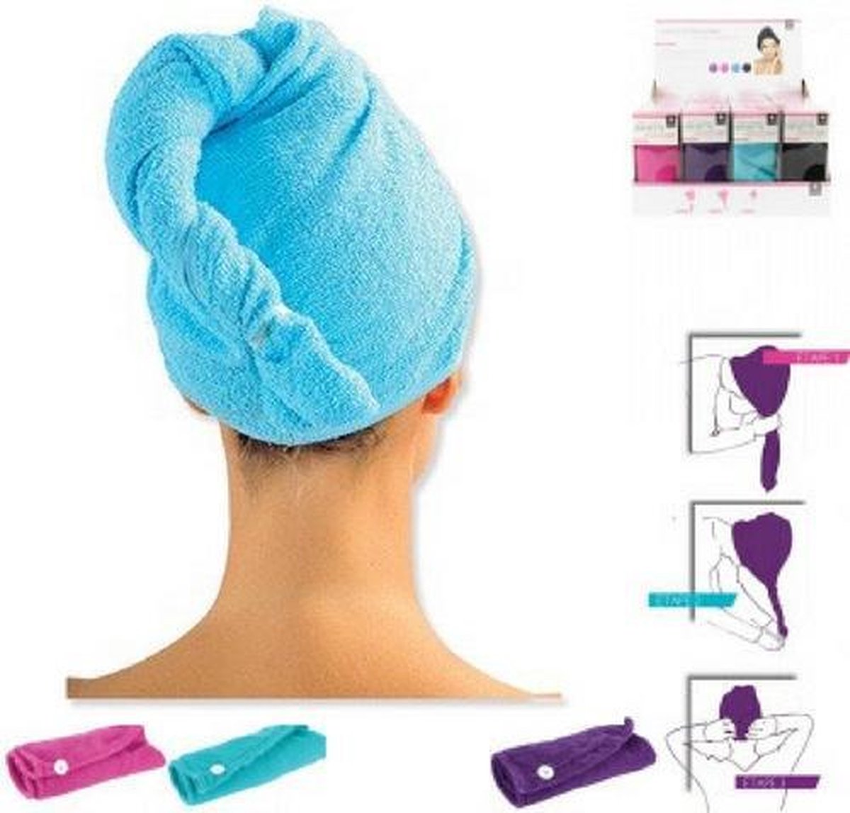 Haarhanddoek luxe | 3 stuks | Microvezel | Multi colour | Microvezel handdoek | Sneldrogend