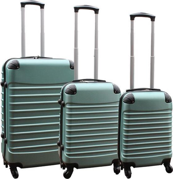 Travelerz kofferset 3 delig met wielen en cijferslot - handbagage koffers -  ABS - groen | bol.com