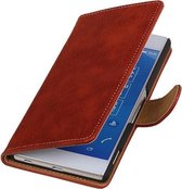 Sony Xperia Z4 Bark/Hout Booktype Wallet Hoesje Rood