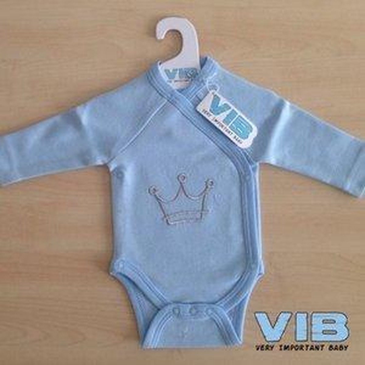 VIB® - Rompertje (overslag) Luxe Katoen - KROON (Blauw) - Babykleertjes - romper - rompertjes - rompertjes met tekst - baby cadeau - baby aankondiging - overslagromper