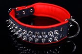 Dog's Companion - Leren halsband - met spikes - Zwart/Rood - 51-60cmx50 mm - Lengte: 65cm (50 mm), Kleur: Zwart / Rood
