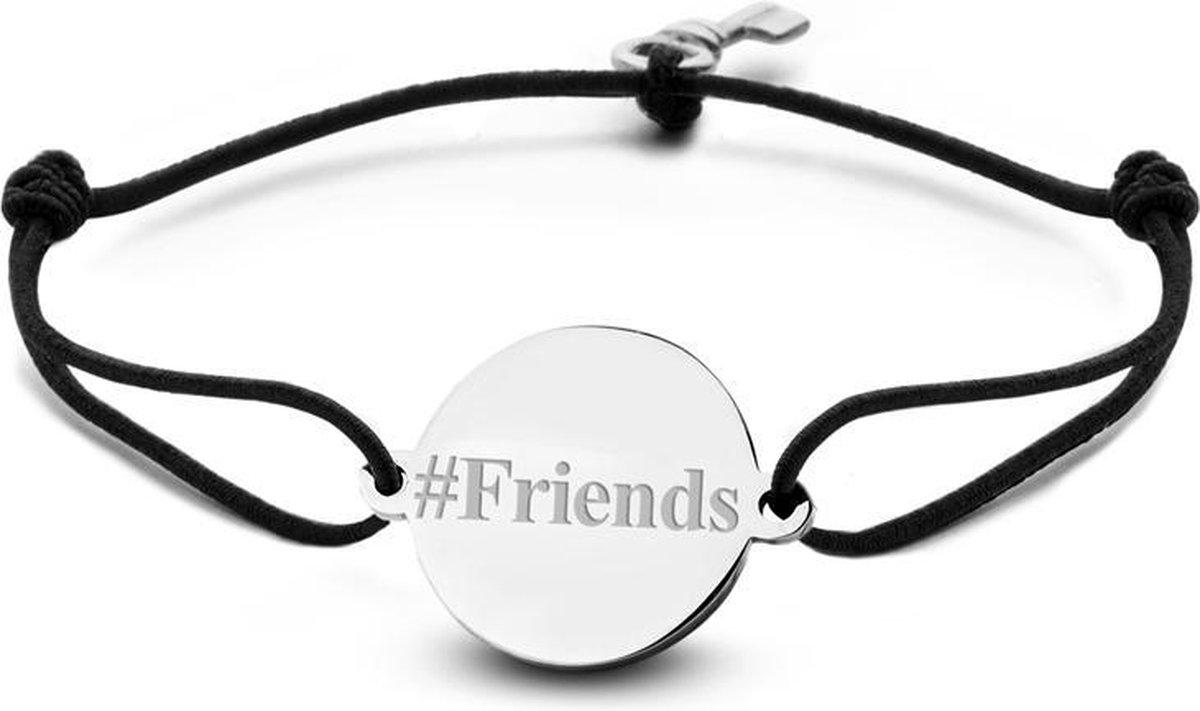 Key Moments 8KM-BE0003 - Armband met stalen tekst bedel en sleutel - #Friends - one-size - zilverkleurig