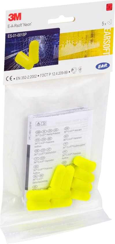 3M E-A-R ES-01-001 E-A-Rsoft Yellow Neon onderhoudsvrije oordoppen - kleinverpakking - 36dB (5st) - 3M