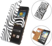 TCC Luxe Hoesje Huawei Ascend G300 Book Case Flip Cover - Zebra Wit