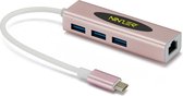Ninzer USB 3.1 USB-C naar 3.0 USB HUB + Gigabit Ethernet | Roze