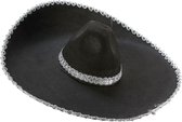 Vegaoo - Zwarte sombrero hoed met zilveren rand volwassenen - Zwart - One Size