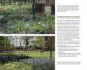 Een tuin met tulpen, struiken en een park op de achtergrond.