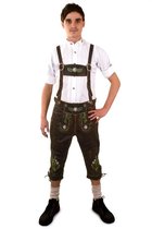 Lederhose bruin deluxe knee-over + groen borduur (echt leer) mt.52