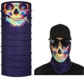 Paars biker masker met gekleurd skelet voor volwassennen