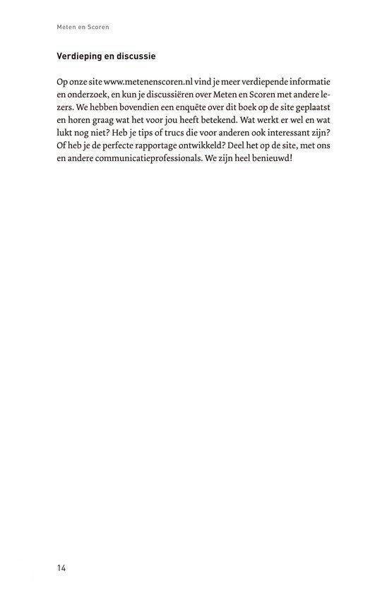 Pagina 14 van 'Meten en Scoren' met de titel 'Verdieping en discussie'.