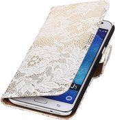 Samsung Galaxy J5 Lace Kant Booktype Wallet Hoesje Wit - Cover Case Hoes