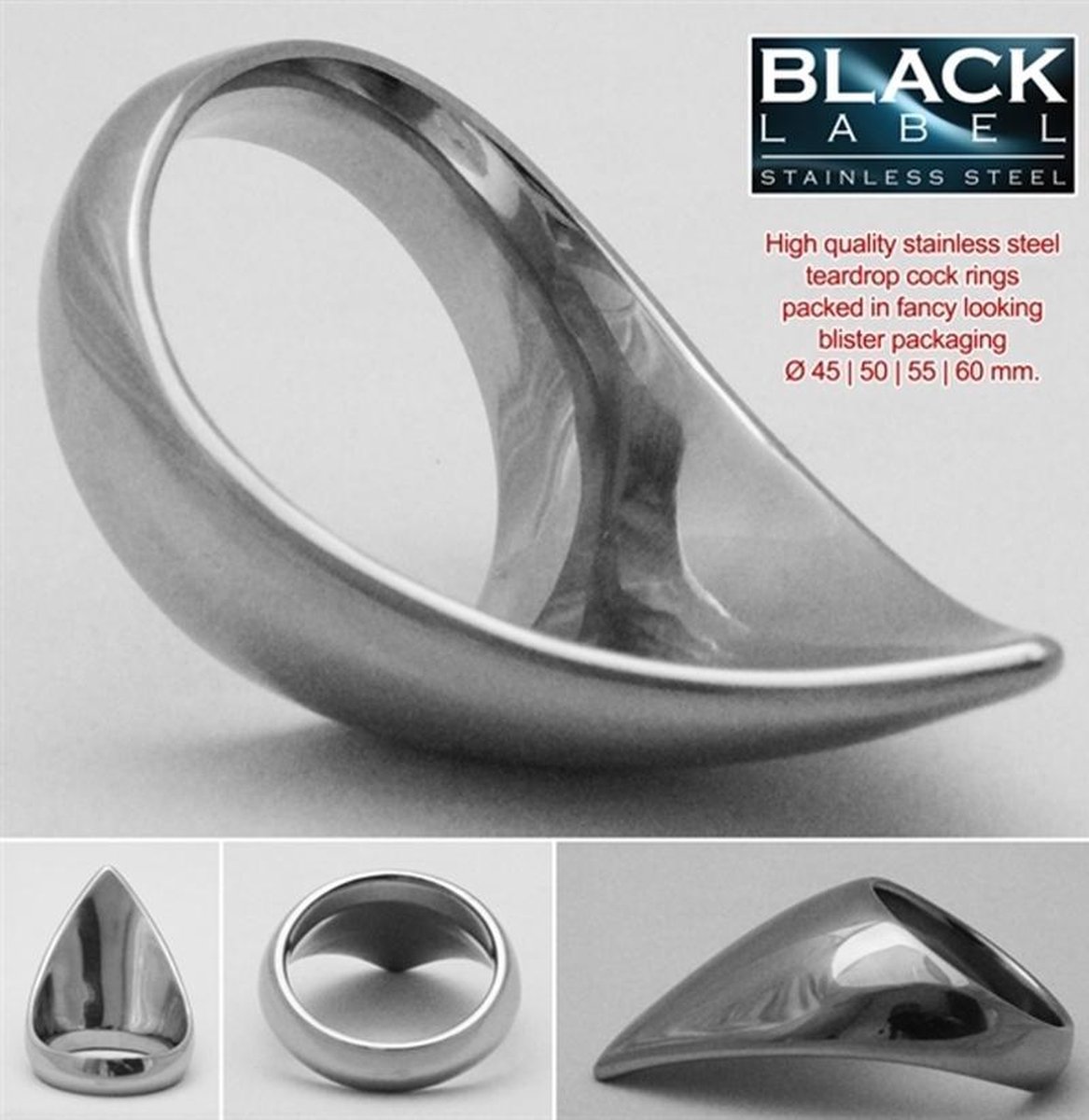Goedkoopste Stainless steel teardrop cock ring 45 mm.