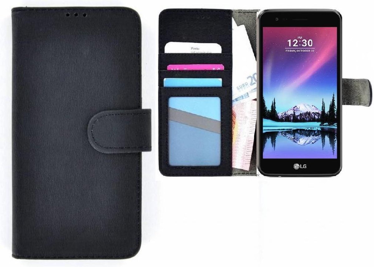 Wallet Bookcase Zwart Portemonnee Hoesje Geschikt voor LG K4 2017