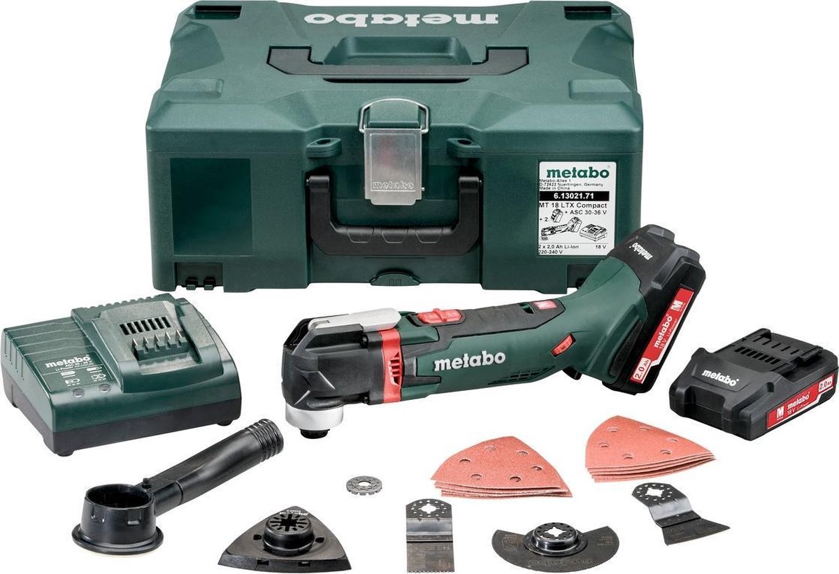 Metabo MT 18 LTX 18V Li-Ion Accu multitool set (2x 2.0Ah accu) + 16 delige accessoireset in Metaloc