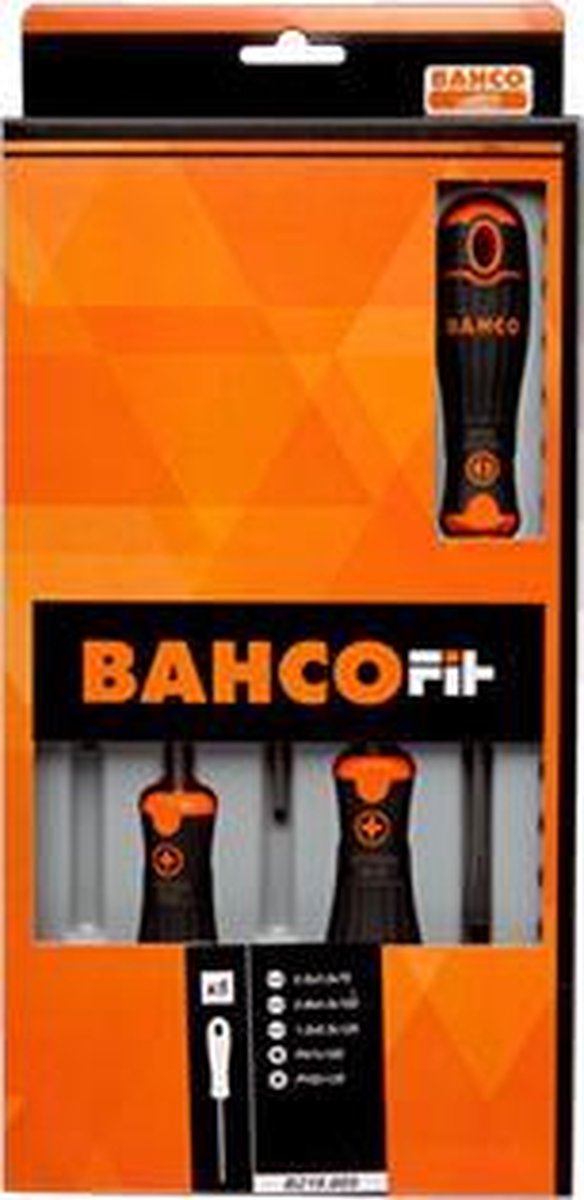 Bahco Schroevendraaierset  - 5-delig - Kruiskop PH, Platkop - Anti-slip profiel - Zwart, Oranje