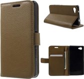 Litchi cover bruin wallet case hoesje Sony Xperia X Compact