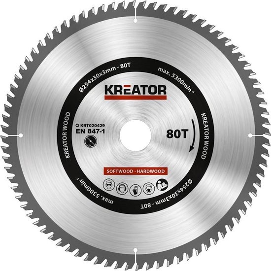 Foto: Kreator krt020429 zaagblad hout 254 mm 80t