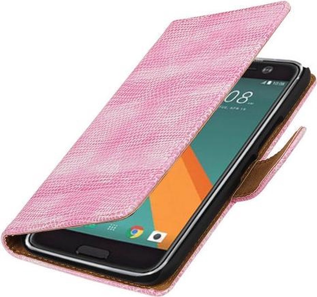 Roze Mini Slang booktype wallet cover hoesje voor HTC 10