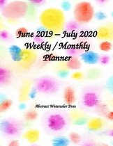 June 2019 - July 2020 Weekly / Monthly Planner Abstract Watercolor Dots