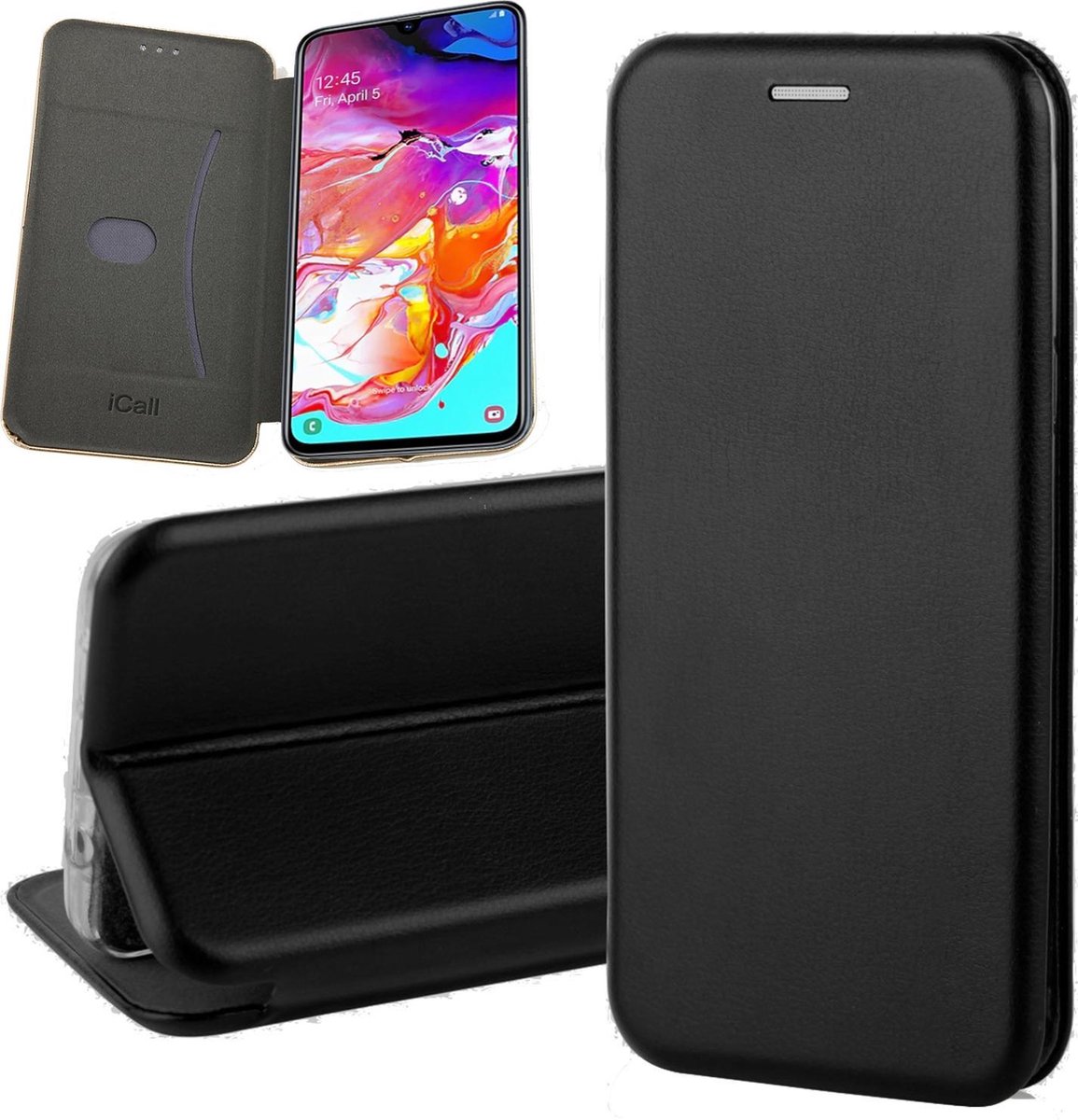 Hoesje geschikt voor Samsung Galaxy A70 - Book Case Kunstleer ThinShield Zwart