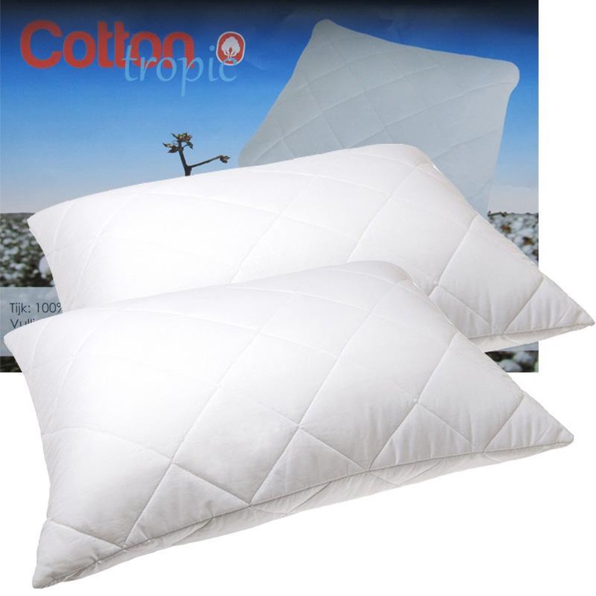 iSleep Hoofdkussen Cotton Tropic Set (2 Stuks) - 100% Katoen - 60x70 cm - Wit
