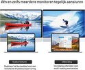 Deux écrans affichant du contenu simultanément : un canoë rouge sur un lac et un surfeur sur une vague. Ci-dessous, un ordinateur portable à double écran et un ordinateur portable à écran étendu.