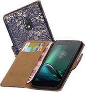 Lace Bookstyle Wallet Case Hoesjes voor Moto G4 Play Blauw