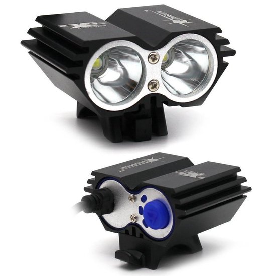 SolarStorm X2 MTB/race LED koplamp 2x CREE T6 LED klein maar EXTREEM veel licht - USB aansluiting - met 20.000mAh LiPo powerbank - Zwart — afbeelding 5