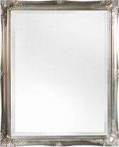 Grote Wand Spiegel Ethan Buitenmaat 106x137 cm Zilver horizontaal of verticaal ophangen - Ophanghaken gemonteerd - Barokspiegel in houten sierlijst met ornamenten - Spiegel rechhoek - met facetrand