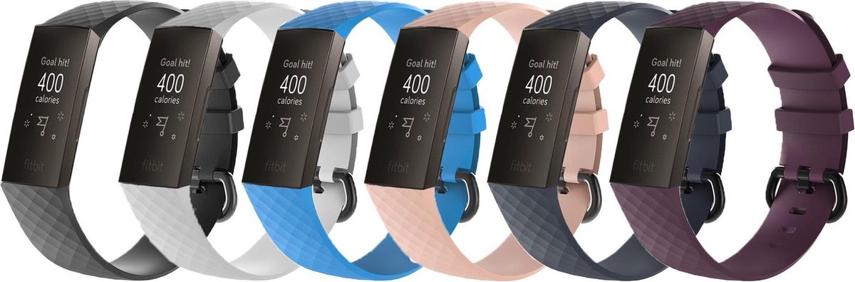 KELERINO. Siliconen bandje geschikt voor Fitbit Charge 3 / Charge 4 - 6-pack - Lente - Large