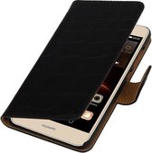 Zwart Krokodil booktype wallet cover hoesje voor Huawei Y6 II Compact