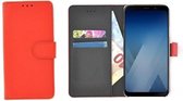 Wallet Book Case puleder Hoesje voor Samsung Galaxy A8 2018 - Rood effen